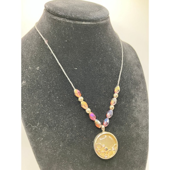 Reversible Metal Circles Pendant Purple Beaded Necklace! - Picture 12 of 15